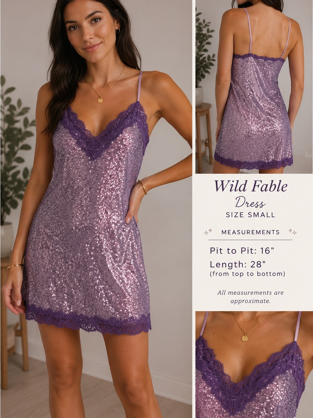 Wild Fable Purple Sequin Lace Slip Dress